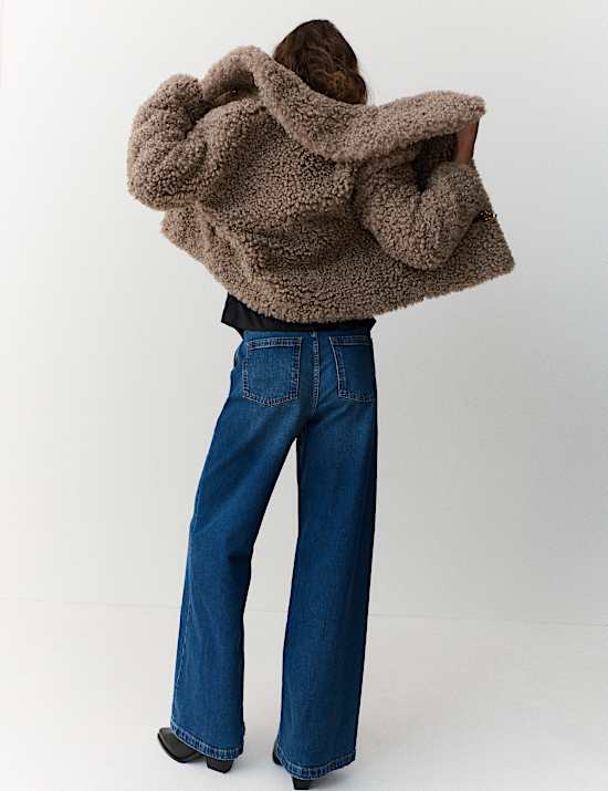 Faux Fur Collared Cropped Coat