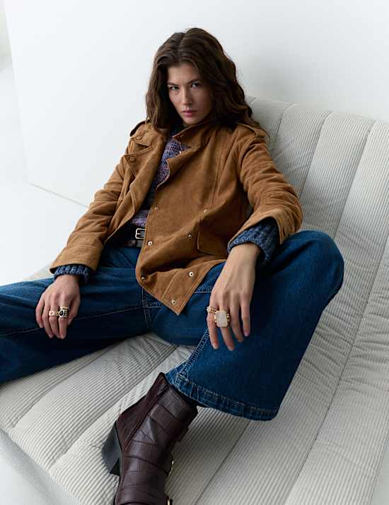 Suede Collared Biker Jacket