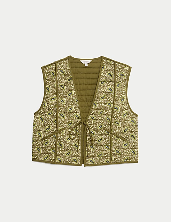Pure Cotton Printed Quilted Cropped Gilet