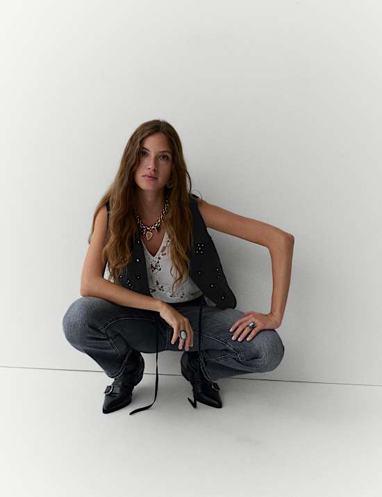 Pure Cotton Embellished Quilted Gilet