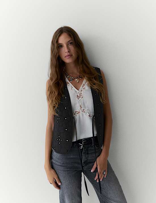 Pure Cotton Embellished Quilted Gilet