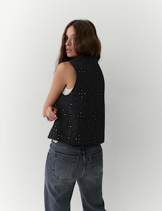 Pure Cotton Embellished Quilted Gilet