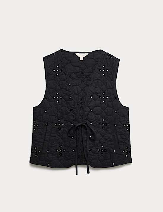 Pure Cotton Embellished Quilted Gilet