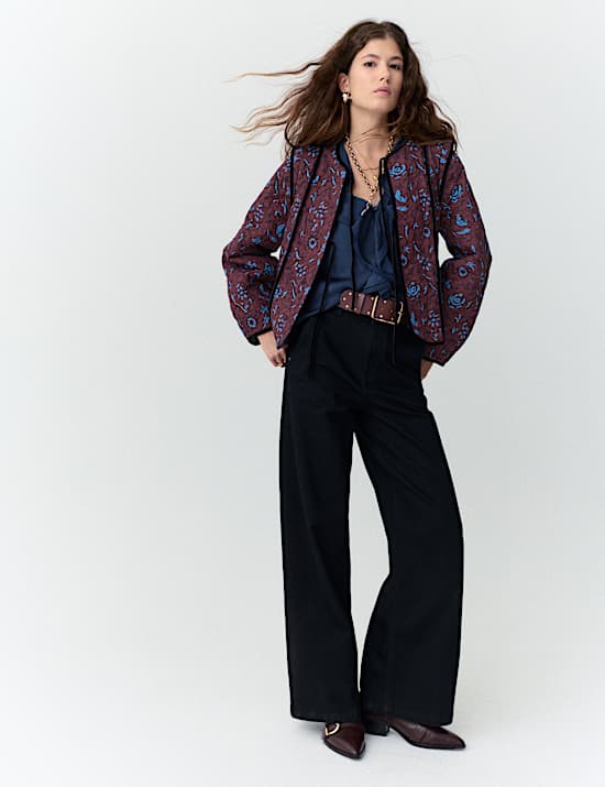 Jaket Katun Murni Lapisan Rajut Bermotif dengan Tali Depan