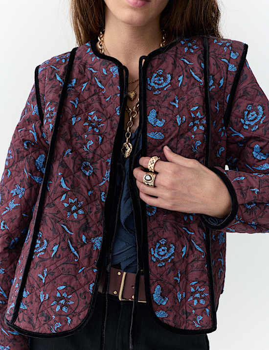 Jaket Katun Murni Lapisan Rajut Bermotif dengan Tali Depan