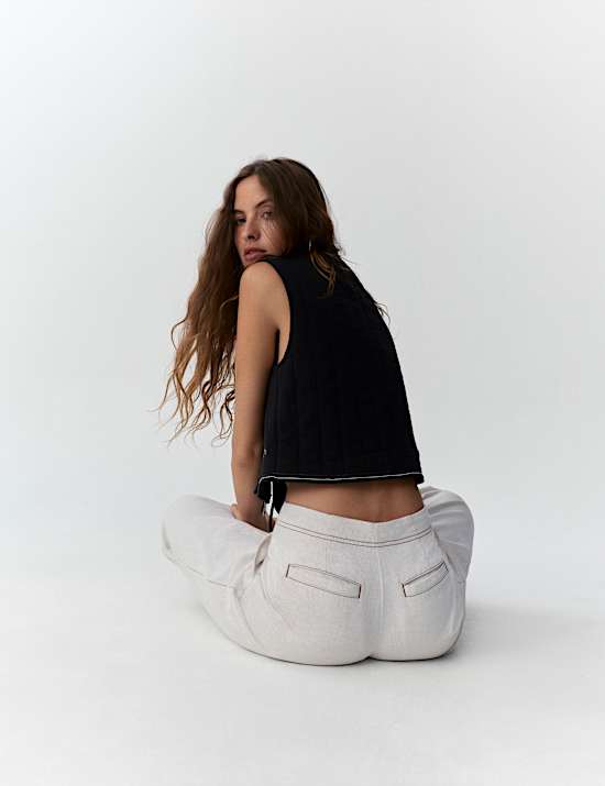 Pure Cotton Embellished Tie Front Gilet