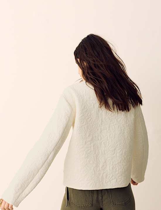 Cotton Blend Quilted Collarless Jacket