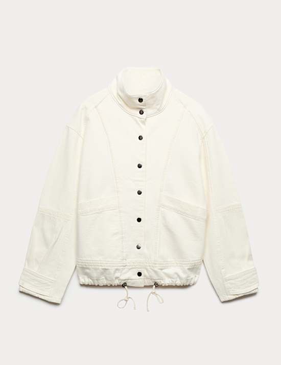 Denim Cross Stitch Casual Utility Jacket