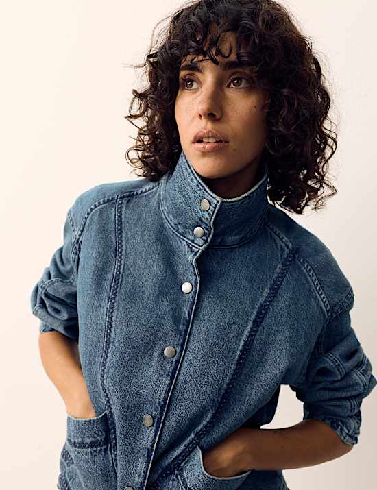 Denim Cross Stitch Casual Utility Jacket