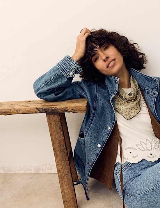 Denim Cross Stitch Casual Utility Jacket