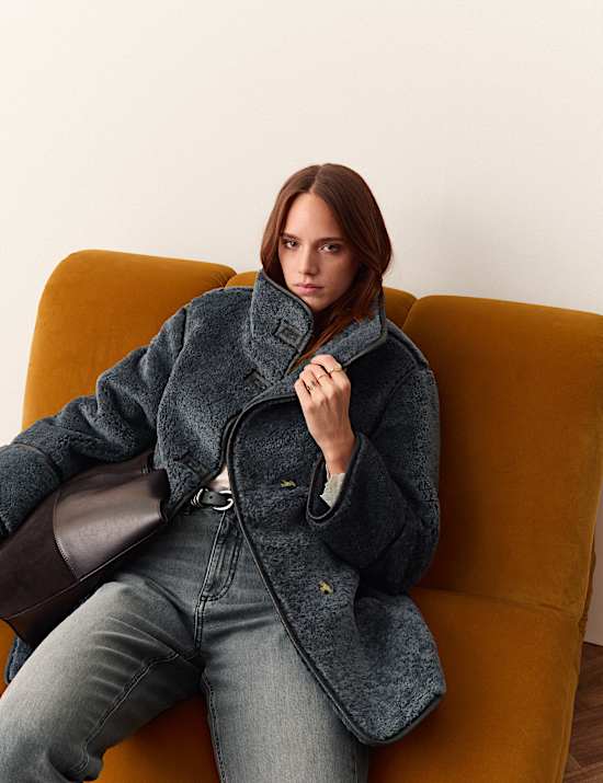 Borg Textured Funnel Neck Coat