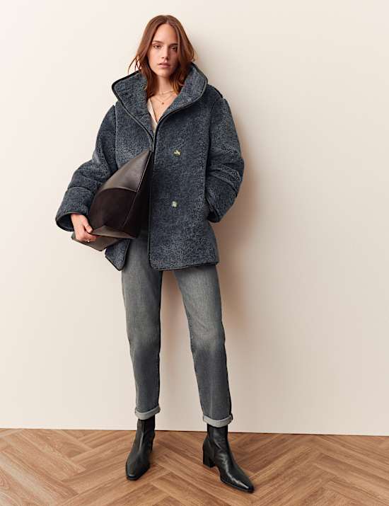 Borg Textured Funnel Neck Coat