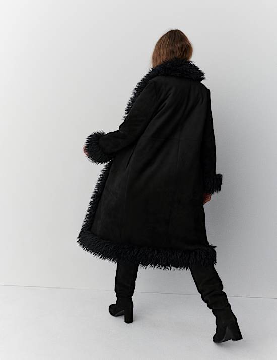 Faux Fur Trim Longline Coat