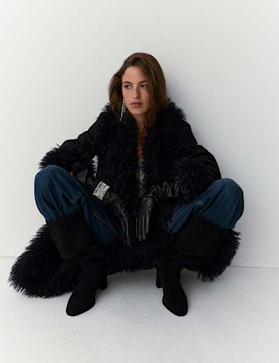 Faux Fur Trim Longline Coat