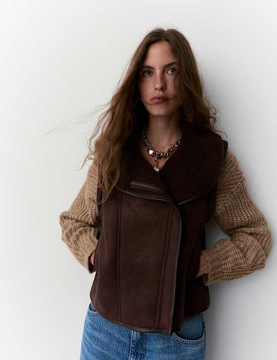 Shearling Faux Fur High Neck Gilet