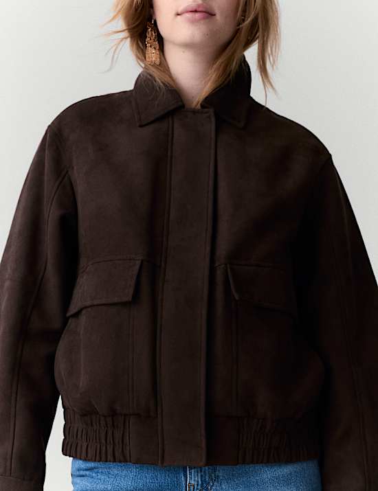 Suedette Collared Bomber Jacket