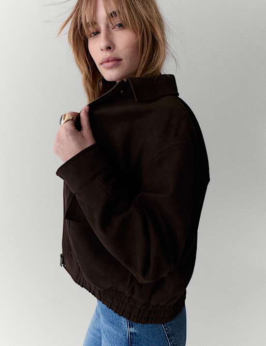 Suedette Collared Bomber Jacket