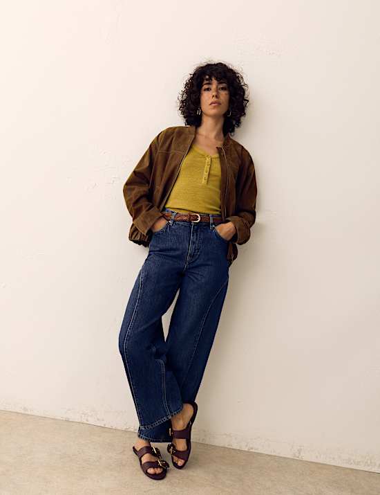 Suede Bubble Hem Relaxed Bomber Jacket
