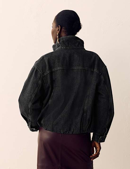 Denim Bubble Hem Biker Jacket