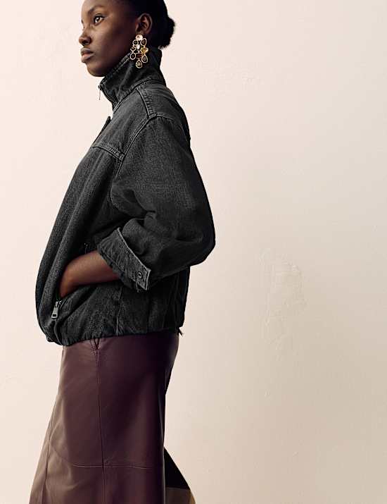 Denim Bubble Hem Biker Jacket