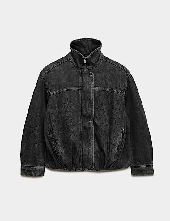 Denim Bubble Hem Biker Jacket