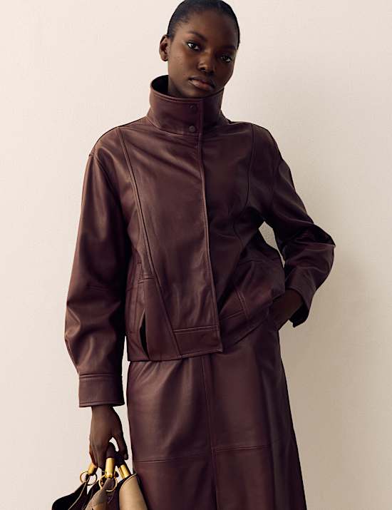 Leather Funnel Neck Jacket