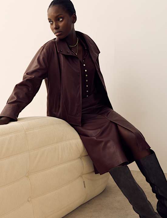 Leather Funnel Neck Jacket
