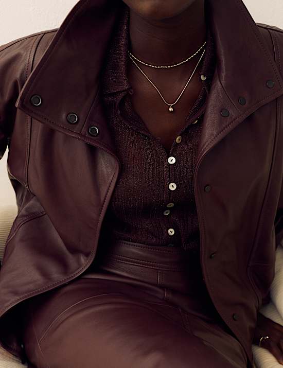 Leather Funnel Neck Jacket