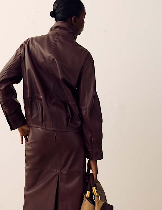 Leather Funnel Neck Jacket