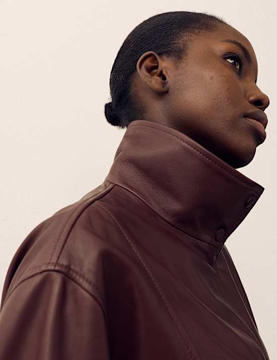 Leather Funnel Neck Jacket