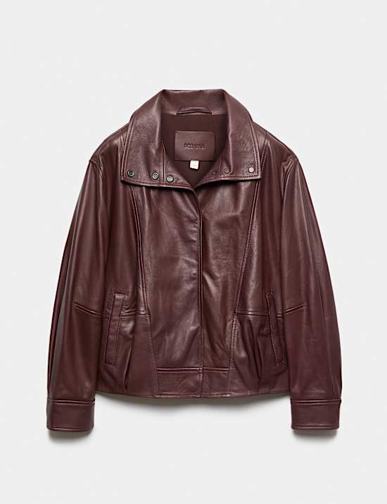 Leather Funnel Neck Jacket