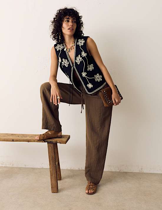 Pure Cotton Embroidered Quilted Gilet