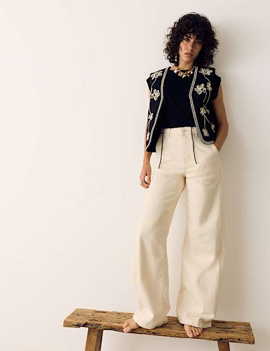 Pure Cotton Embroidered Quilted Gilet