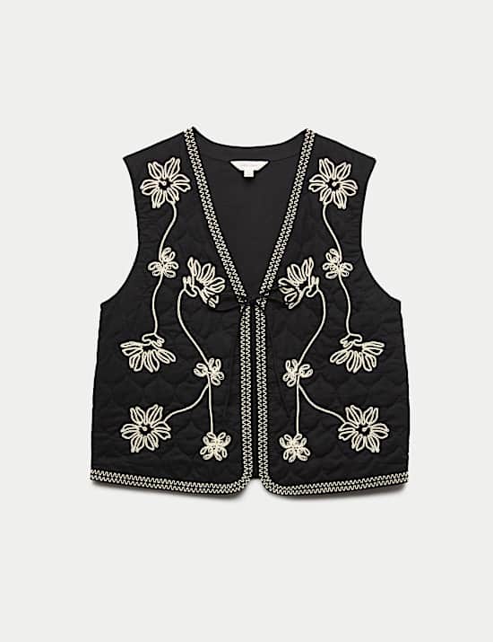 Pure Cotton Embroidered Quilted Gilet