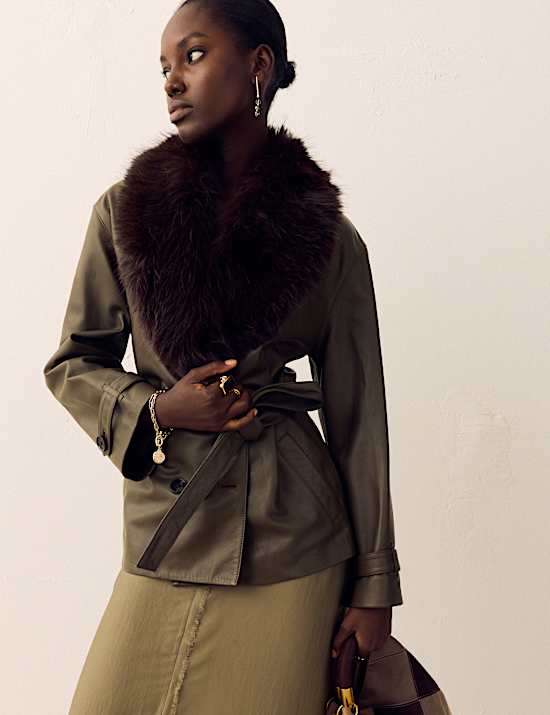 Leather Belted Trench Jacket