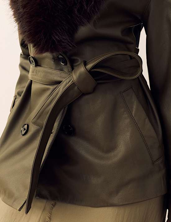 Leather Belted Trench Jacket
