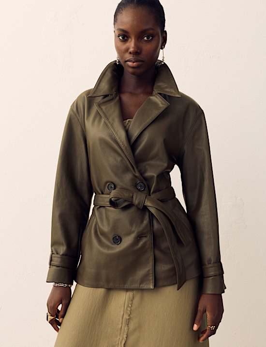 Leather Belted Trench Jacket