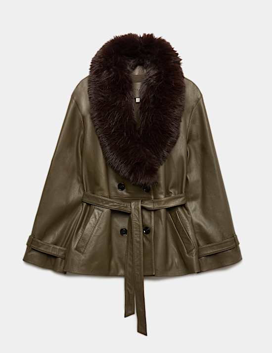 Leather Belted Trench Jacket
