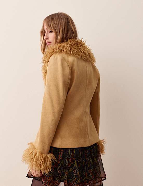 Faux Fur Collar Suedette Jacket
