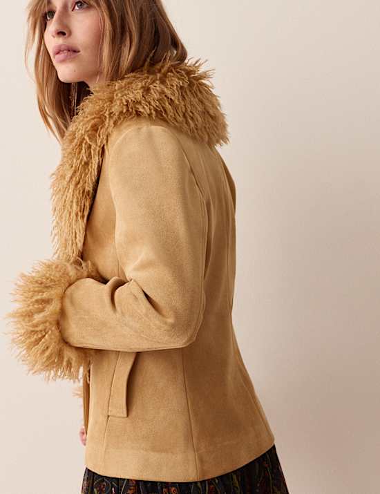 Faux Fur Collar Suedette Jacket