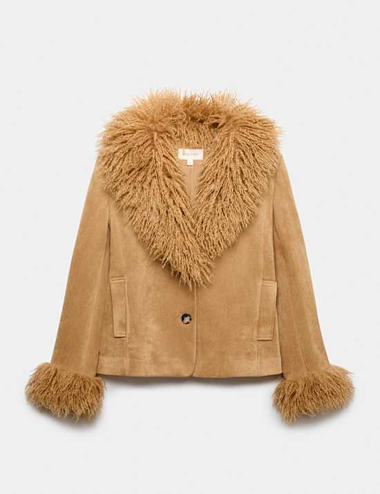 Faux Fur Collar Suedette Jacket