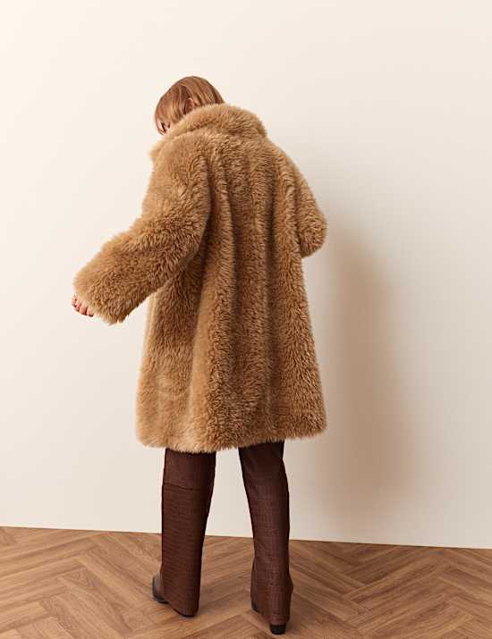 Faux Fur Textured Funnel Neck Coat