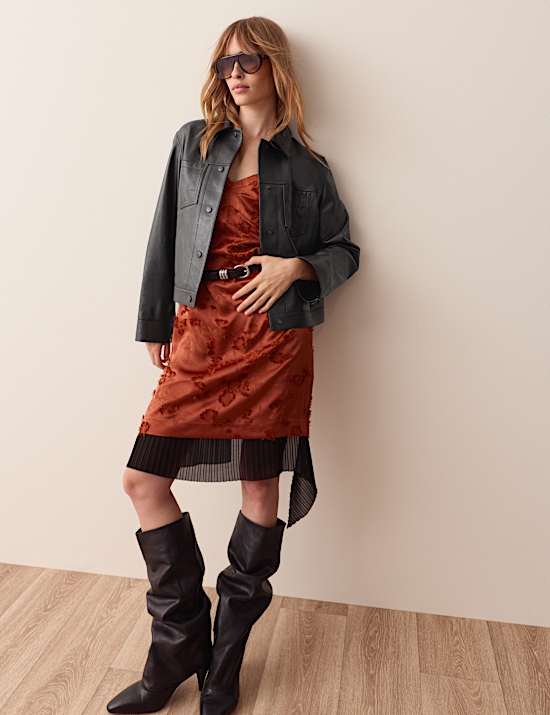 Leather Collared Short Trucker Jacket