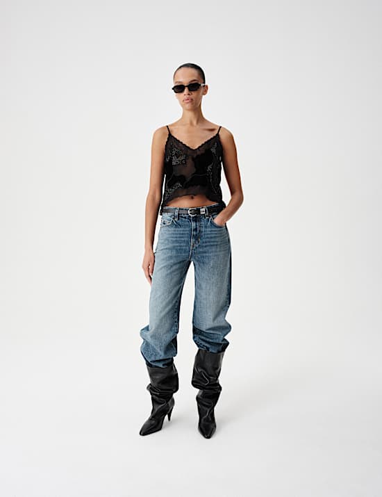 Beaded Lace Crop Cami Top