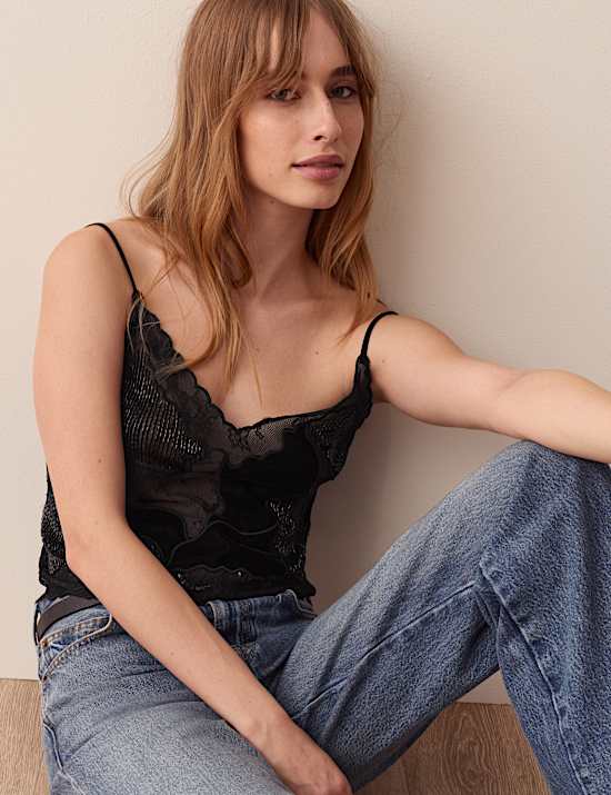 Beaded Lace Crop Cami Top
