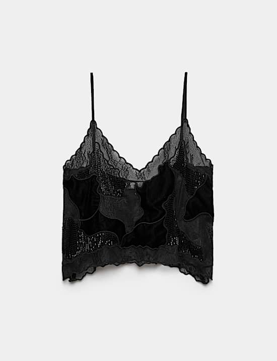 Beaded Lace Crop Cami Top
