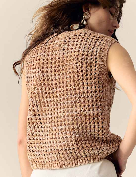 Cotton Blend Ribbed Textured Knitted Vest