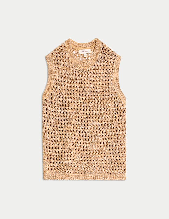 Cotton Blend Ribbed Textured Knitted Vest