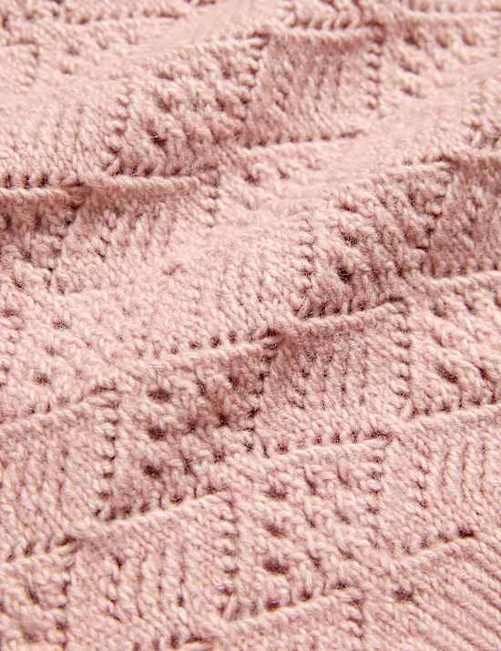 Cotton Blend Pointelle Tie Neck Jumper