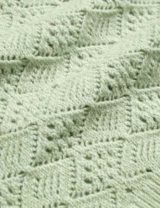 Cotton Blend Pointelle Tie Neck Jumper